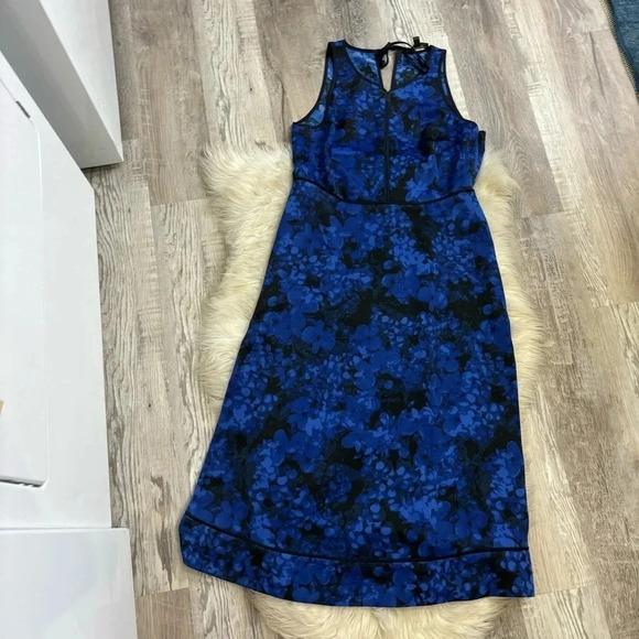 Banana Republic Kristi Blue Black Floral Print Tie Racerback Midi Dress sz 8 - Picture 4 of 10